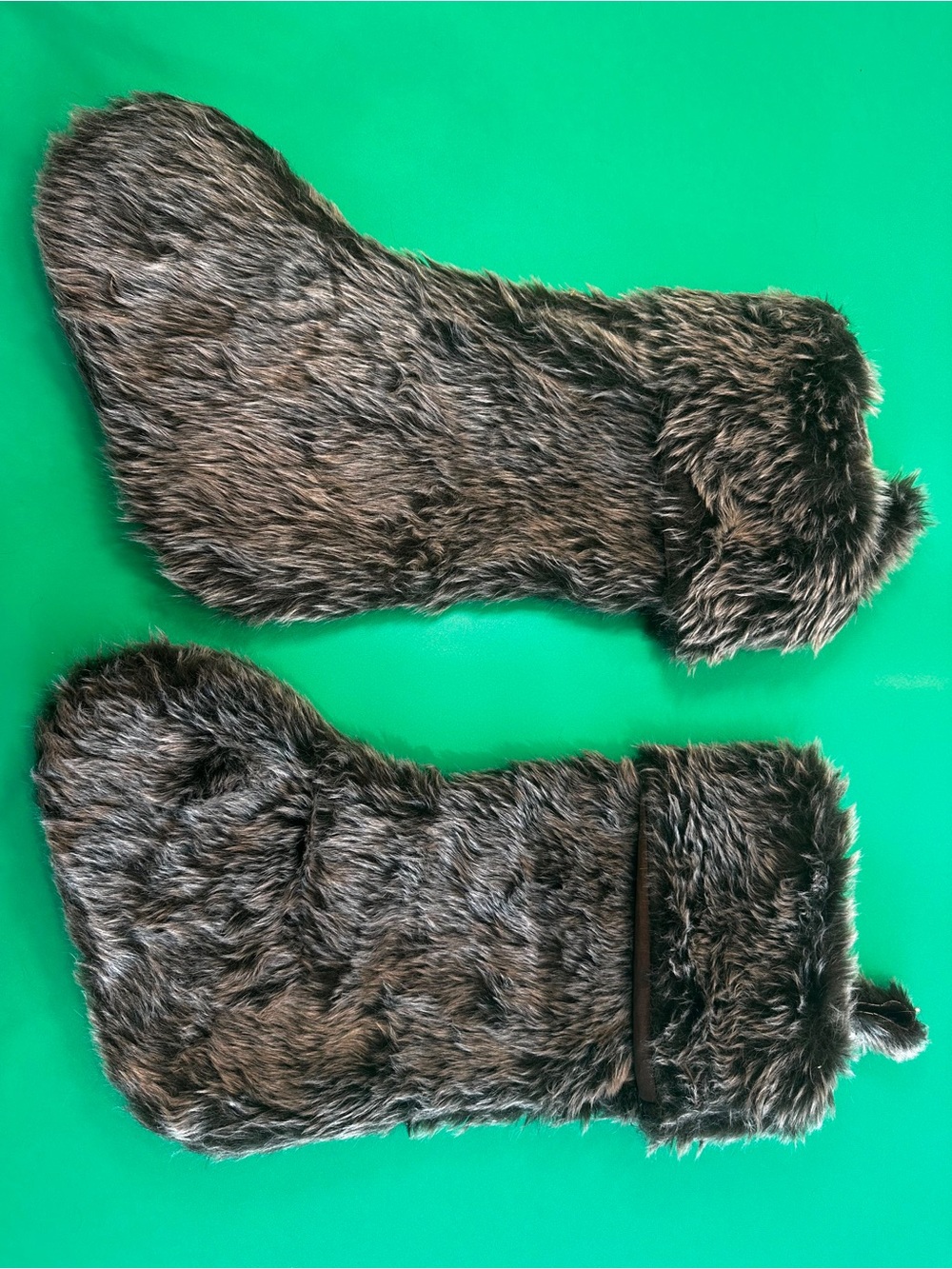 Set of Two Fluffy Faux Fur Gray White Blend Christmas Stockings Cabin Lake 18"
